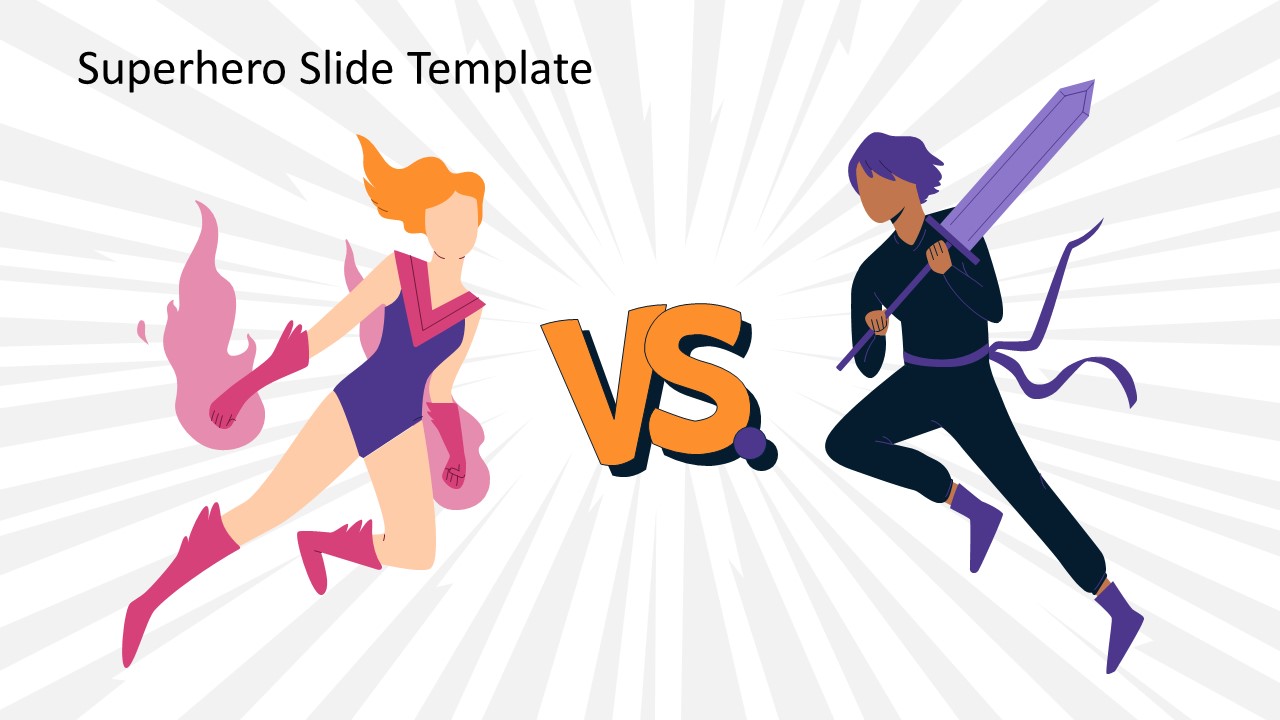 PPT Slide Template for Male and Female Superhero
