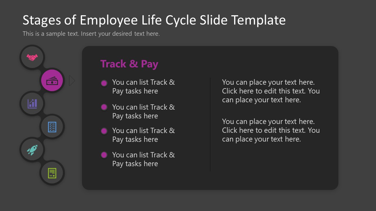 Editable Slide Design for Track and Pay Employee Life Cycle Stage