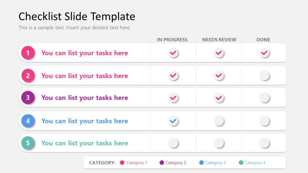 Checklist Slide Template with Five Rows - SlideModel