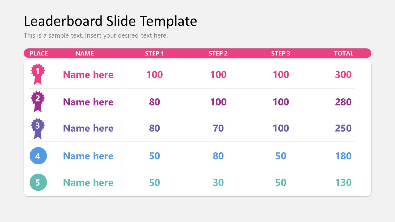 PowerPoint Leaderboard Template with Five Positions