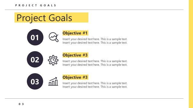 Project Goals Slide with Numbers & Icons