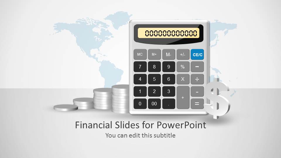 Calculator Slide Design Shape for PowerPoint with Coins and Dollar Sign