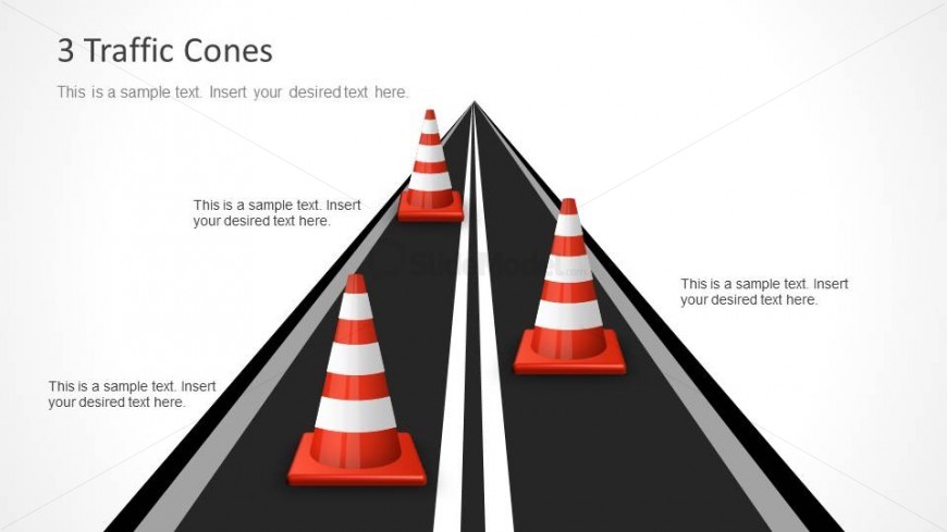Timeline Traffic Cones with 3 Milestones for PowerPoint
