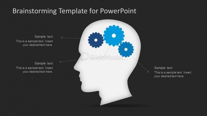 PowerPoint Shapes of Head and Gears over Dark Background