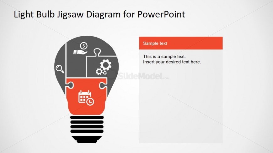 PowerPoint Jigsaw Ligh Bulb Segmented Diagram with Icons
