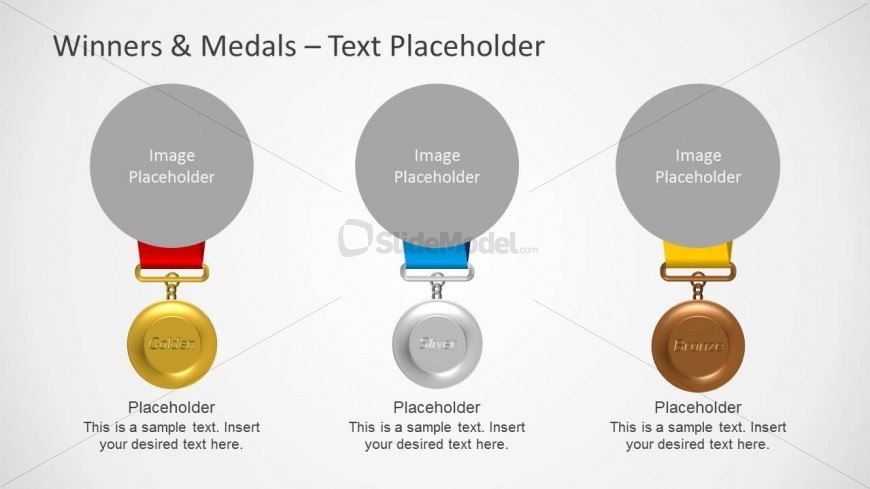 3 Medal Shapes with Image Placeholder for PowerPoint