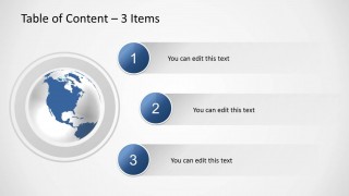 Creative slide design with 3 bullet points and globe illustration in PowerPoint