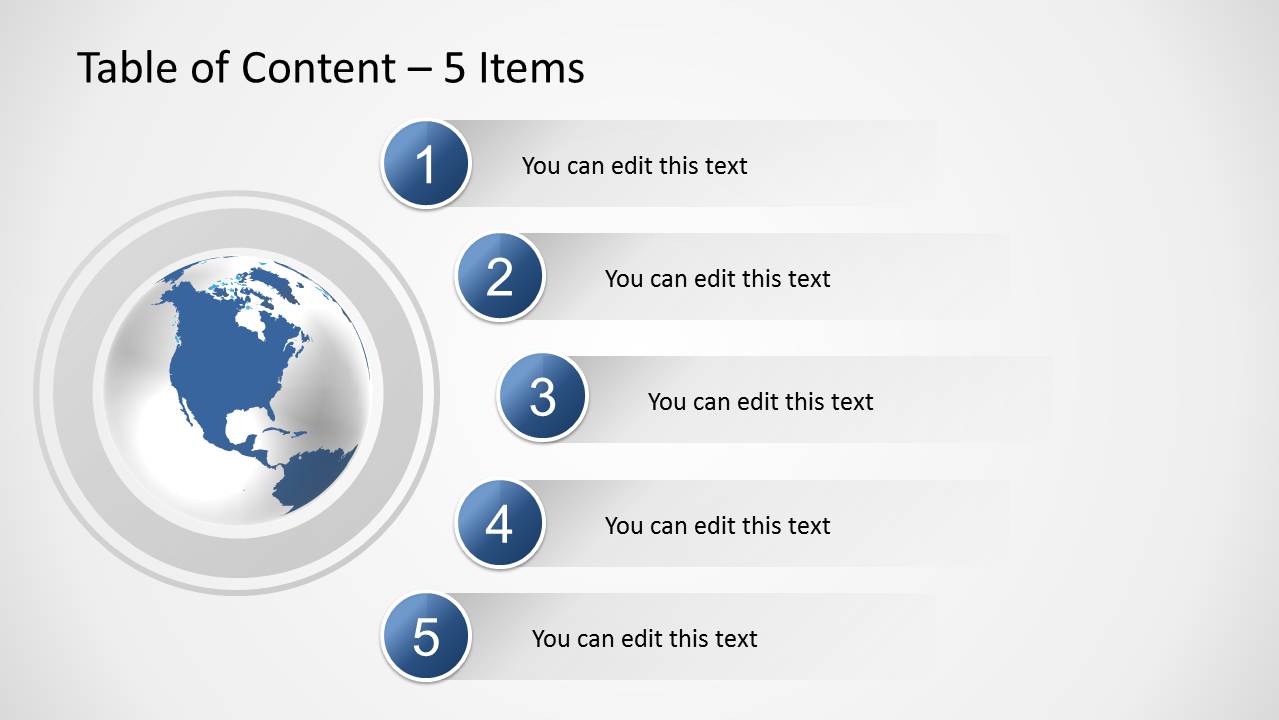 presentation slides table of contents