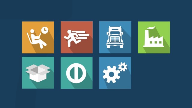 Seven Muda Waste Types Flat PowerPoint Icons