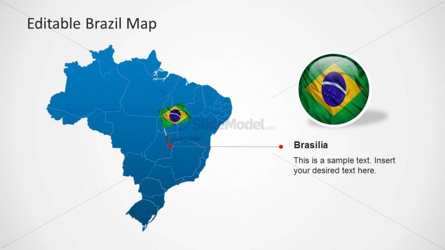 Brazil PowerPoint Map with Brasilia Capital City