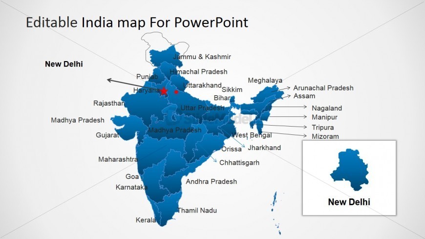 India Map for PowerPoint & New Delhi