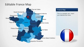 PowerPoint Map of France with States Limits highlights and Paris Marker
