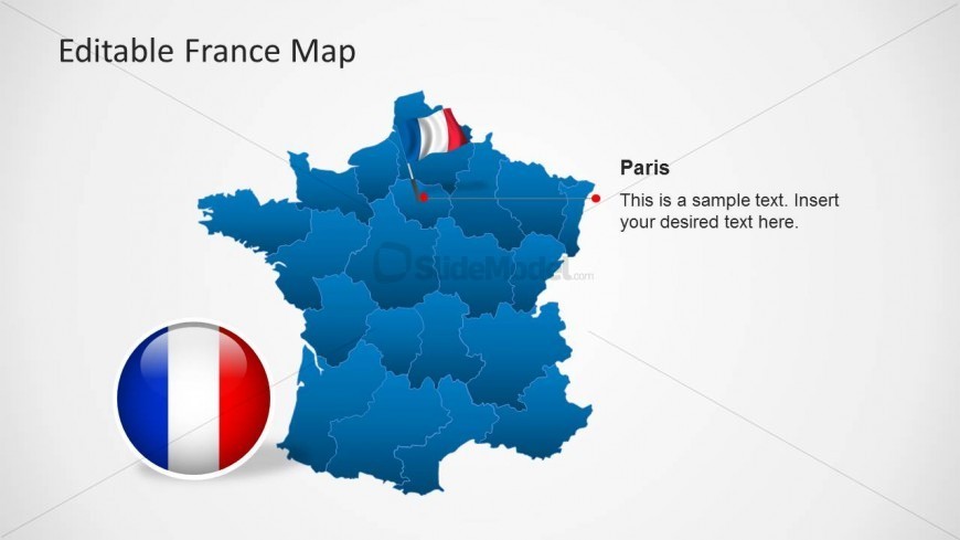 PowerPoint Map of France With Flag Icon at Paris