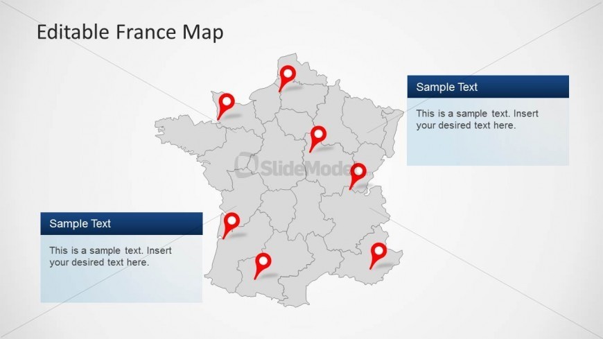 PowerPoint Map of France with States Limits and location markers