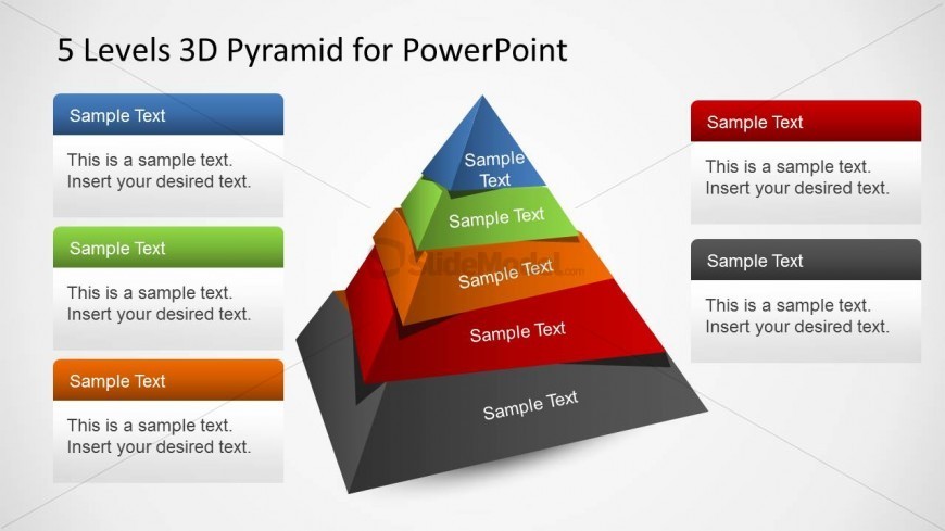 5 Stages 3D Pyramid Segmented Diagram PowerPoint Template