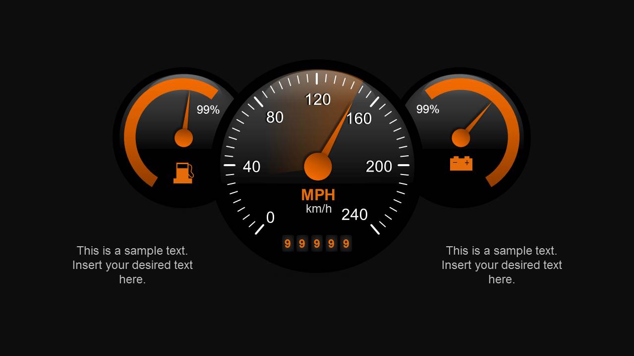 Dark Speedometer Template for PowerPoint SlideModel