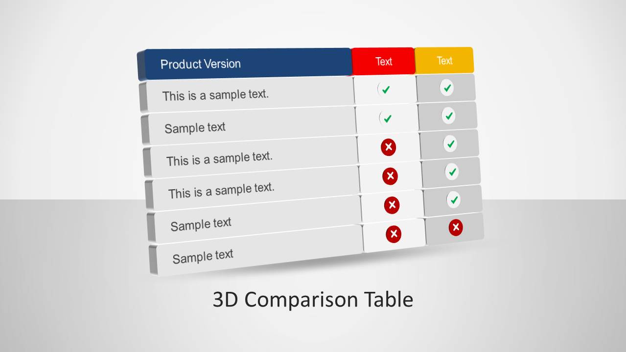 section carton Downtown 3D Comparison Table PowerPoint Template - SlideModel