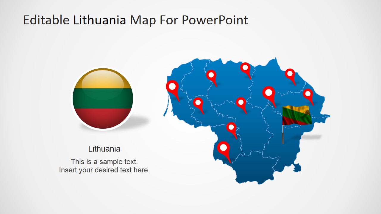 PowerPoint Map of Lithuania with Flag Icon