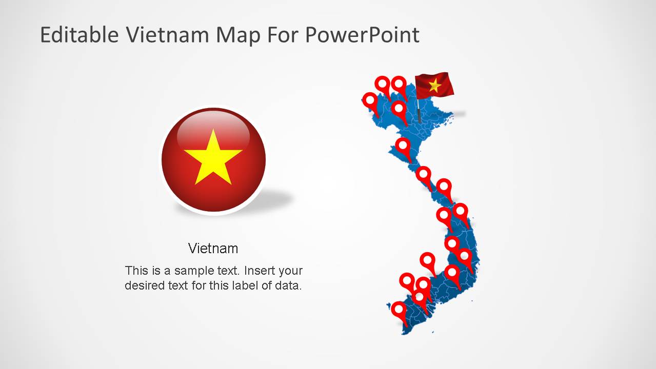 Editable PowerPoint Map of Vietnam with Flag and Icon