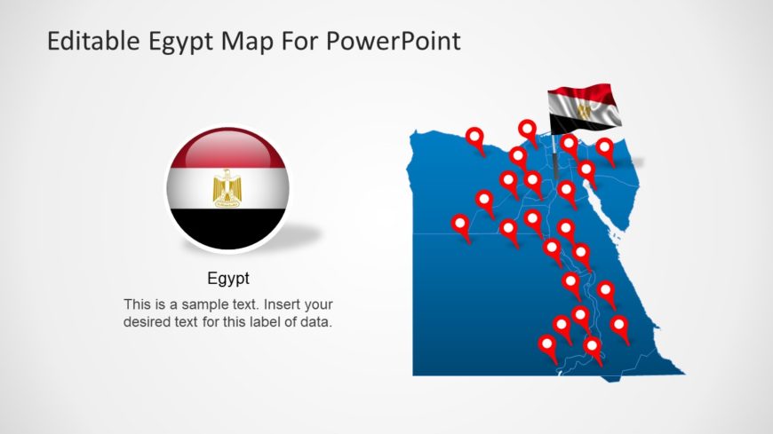 Egypt PowerPoint Map with GPS Location Markers and National Flag Icons