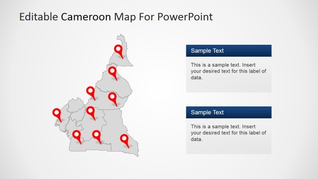 Political Cameroon Outline with Textboxex and GPS Markers