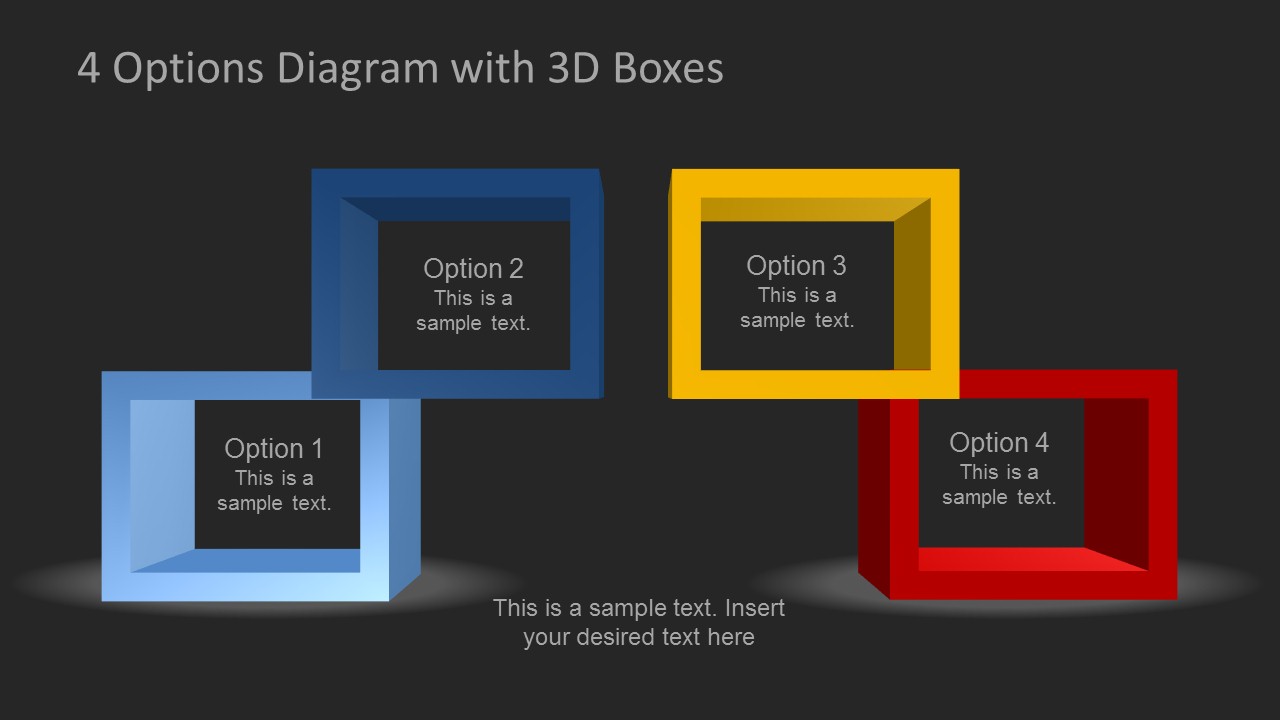 Four Options Diagram Created as Four PowerPoint 3D Boxes.