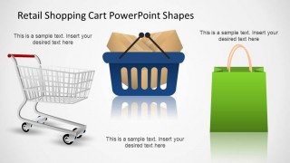 Retail Shopping Cart PowerPoint Shapes with Shopping bag