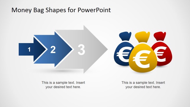 3 Steps Arrow Process with Three Money Bags with Euro Currency