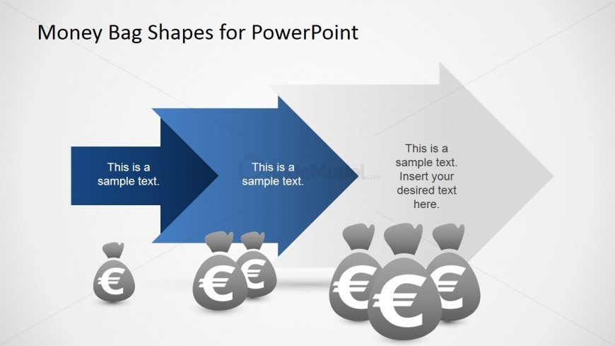 PowerPoint Arrow Sequence of Money Bags with Euro