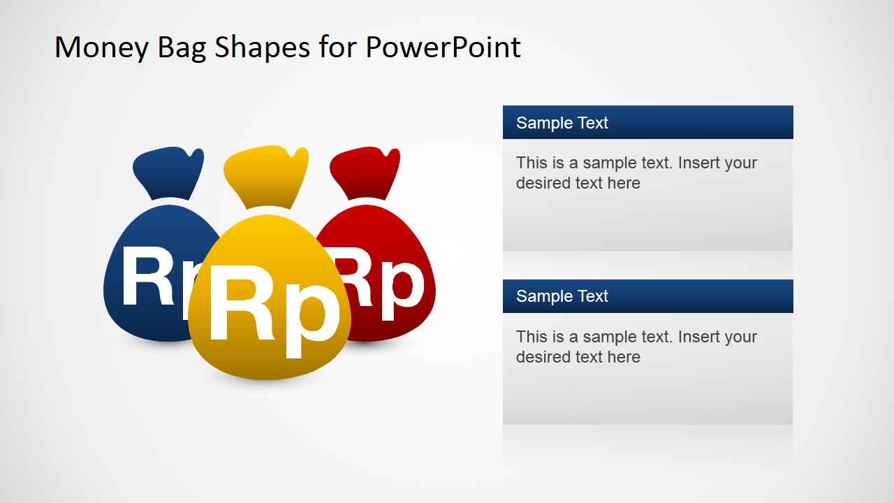 PowerPoint Shapes of Three Money Bags with Textboxes