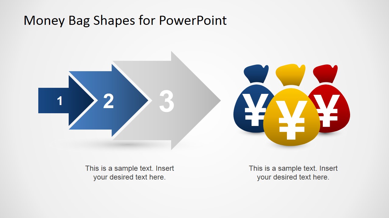 PowerPoint Arrow Chevron Diagram Pointing Three Money Bags
