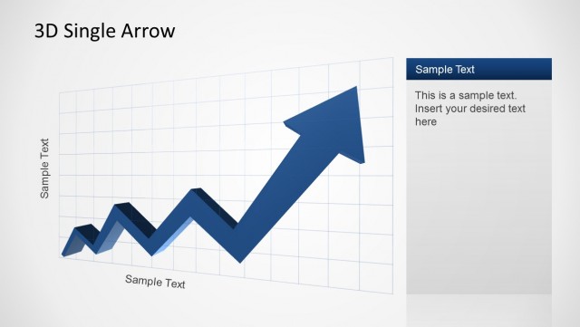 Blue 3D PowerPoint arrow showing an increasing trend over X Axis ...