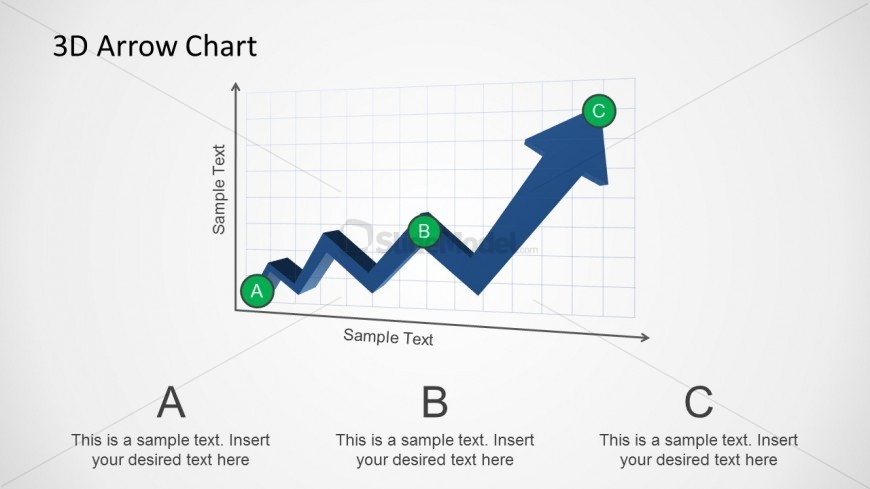 Professional PowerPoint 3D Line Chart with increasing trend arrow and markers.