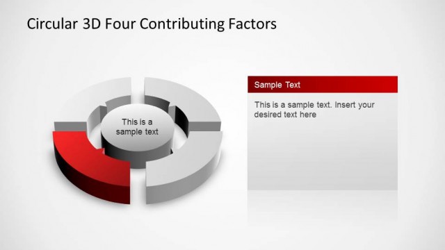 Circular 3D Four Contributing Factors PowerPoint Diagram Quadrant Red