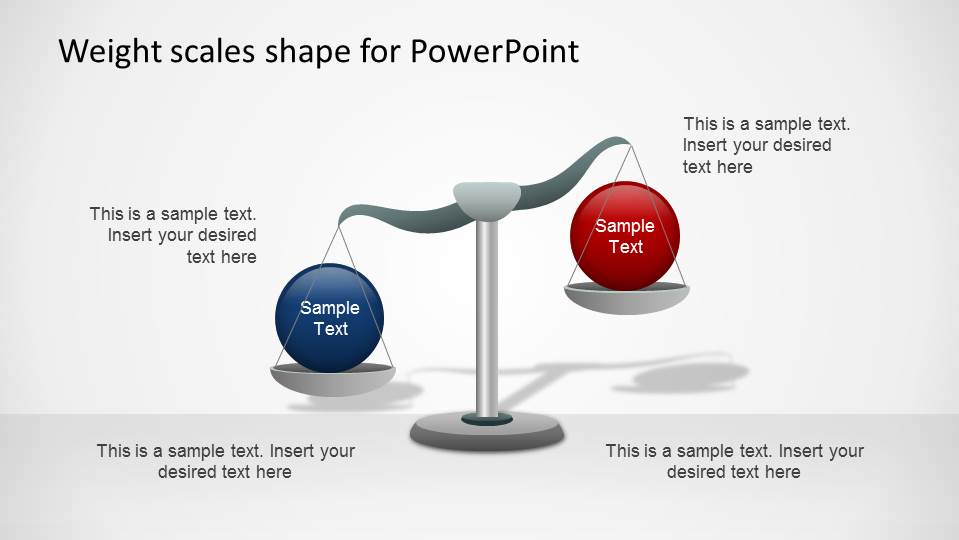 Weight Scales PowerPoint Shapes Opposing Concepts blue and red