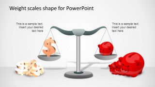 PowerPoint Template Weight Scale comparing dollars vs piggy safe