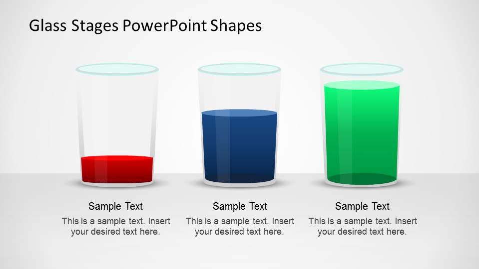 Three Comparison PowerPoint Glasses with Red  Blue and Green content