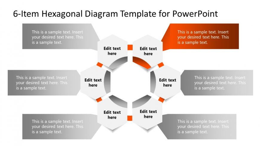 PPT Template Diagram with 6 Hexagon