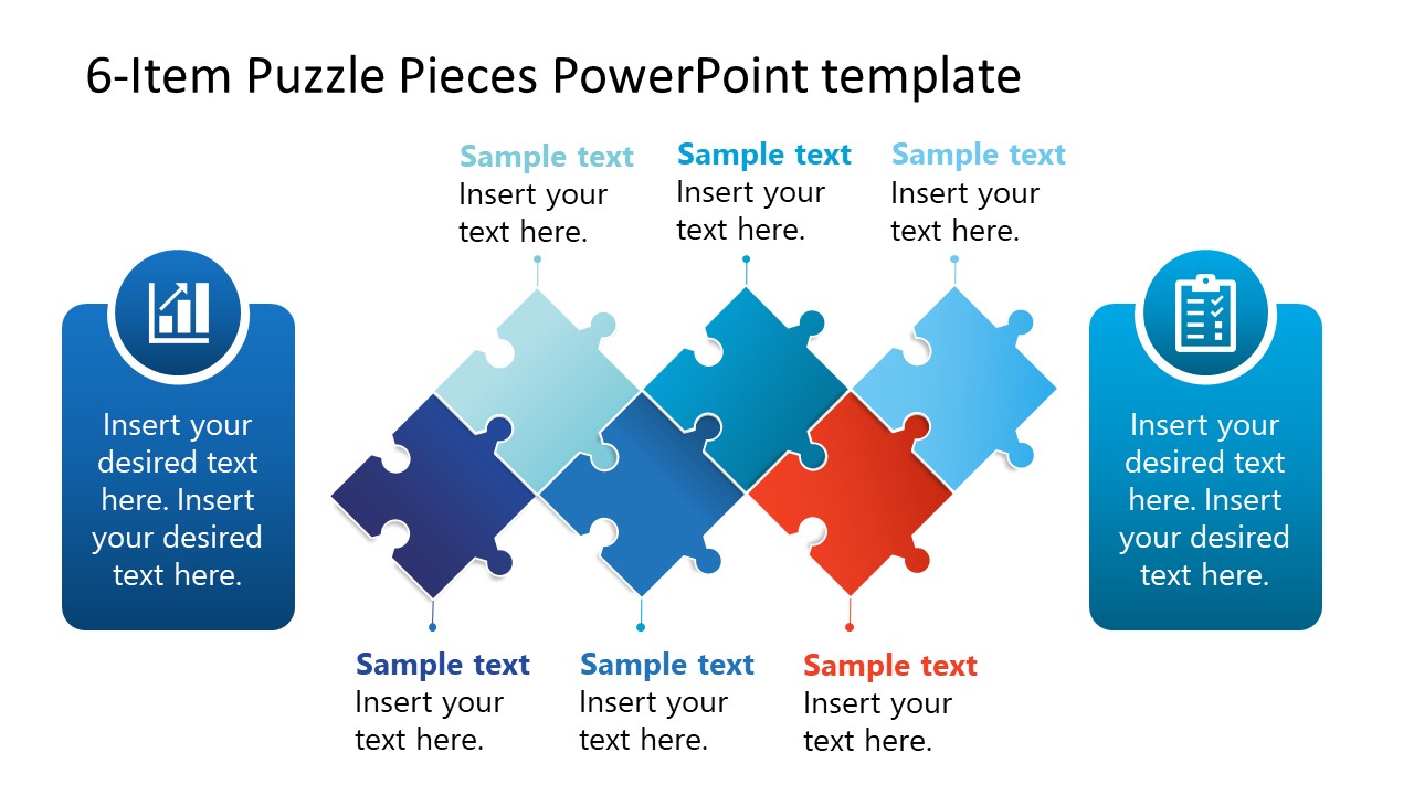 White Background Slide for 6-item Puzzle Pieces PPT Template