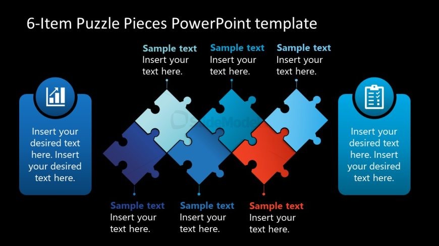 Customizable 6-item Puzzle Pieces PowerPoint Presentation Template - Dark Background Slide
