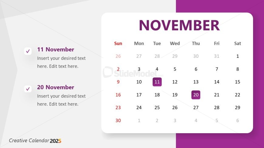 2025 Calendar Slide for November