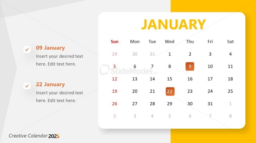 Creative Calendar 2025 Template for Presentation