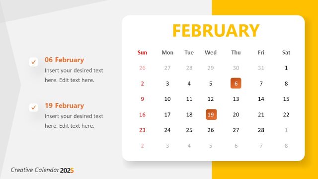 February 2025 Calendar Slide Template