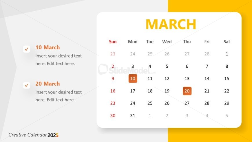 Customizable Calendar 2025 Slide Template