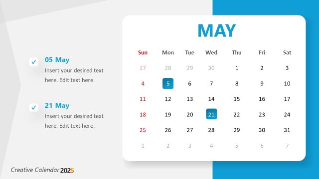 May 2025 Calendar Slide Template
