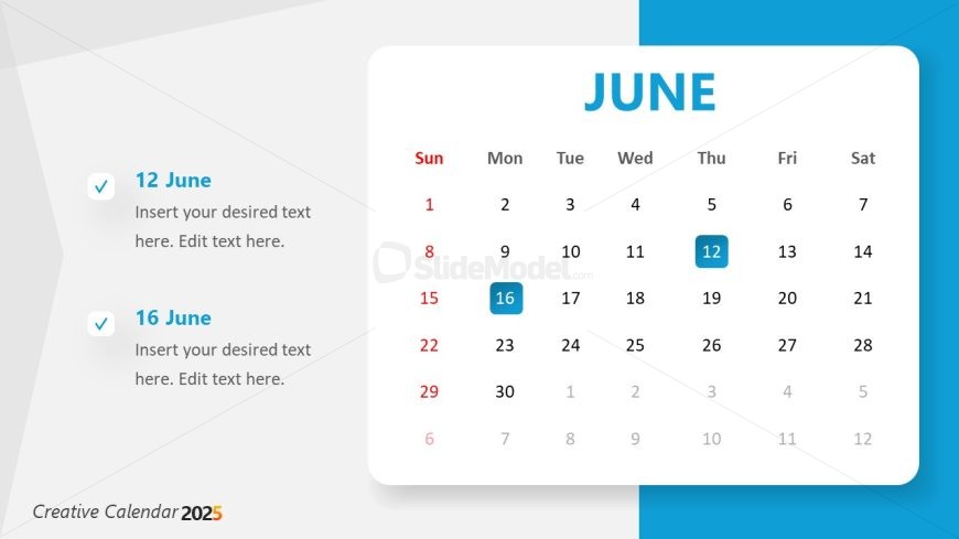 Creative Calendar 2025 Template PPT Slide