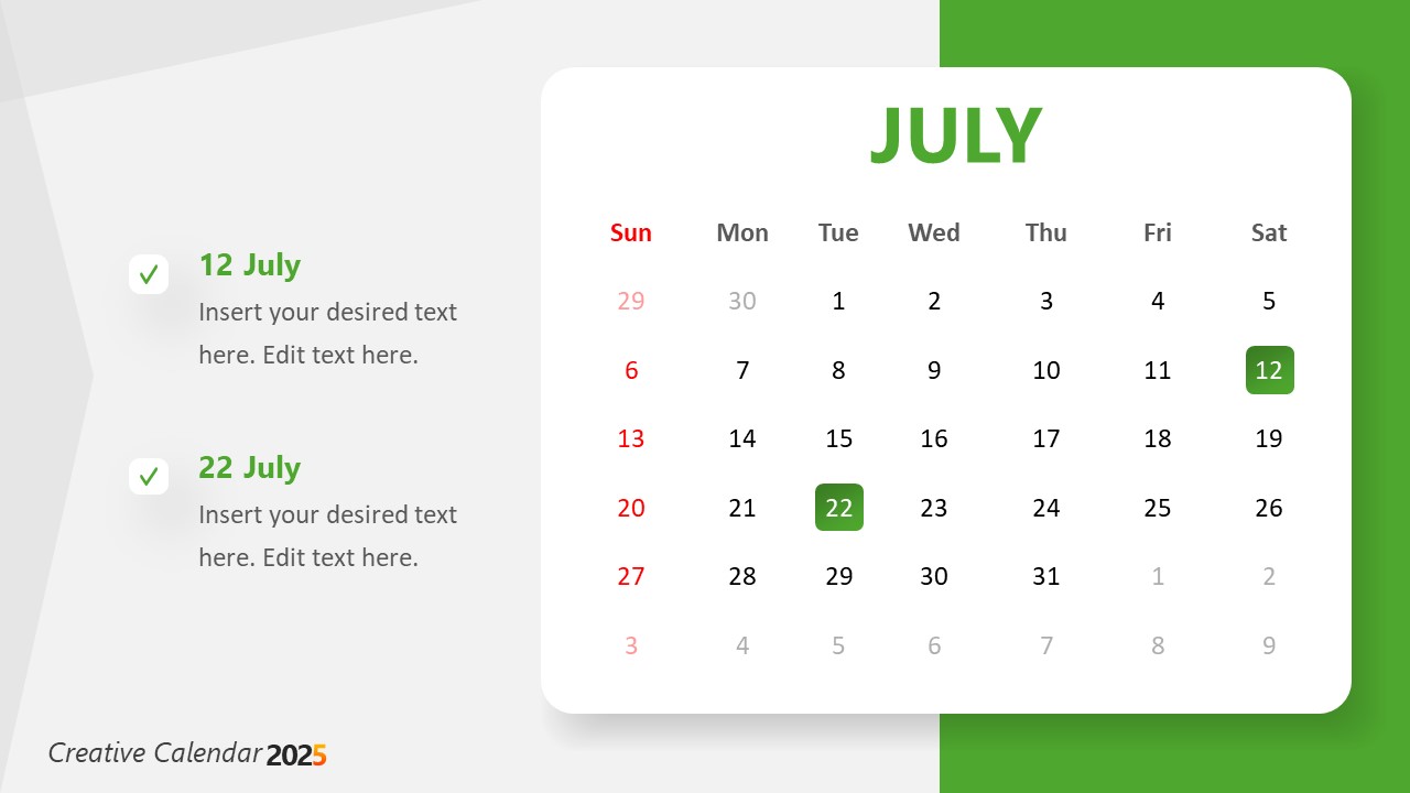 Creative Calendar 2025 Template For Powerpoint Creative Calendar 2025 Template For Powerpoint