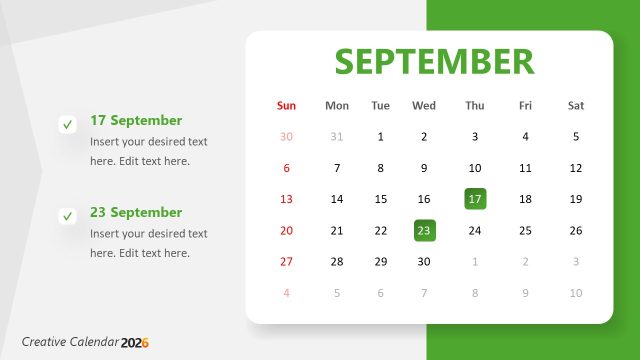 Slide for September – 2026 Calendar Layout