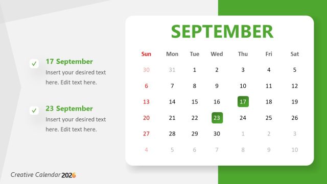Slide for September - 2026 Calendar Layout - SlideModel