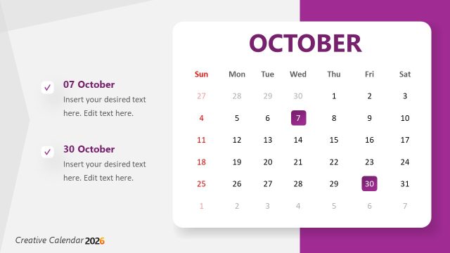 Oct Dates Strategy Presentation Slide – Calendar PPT Template